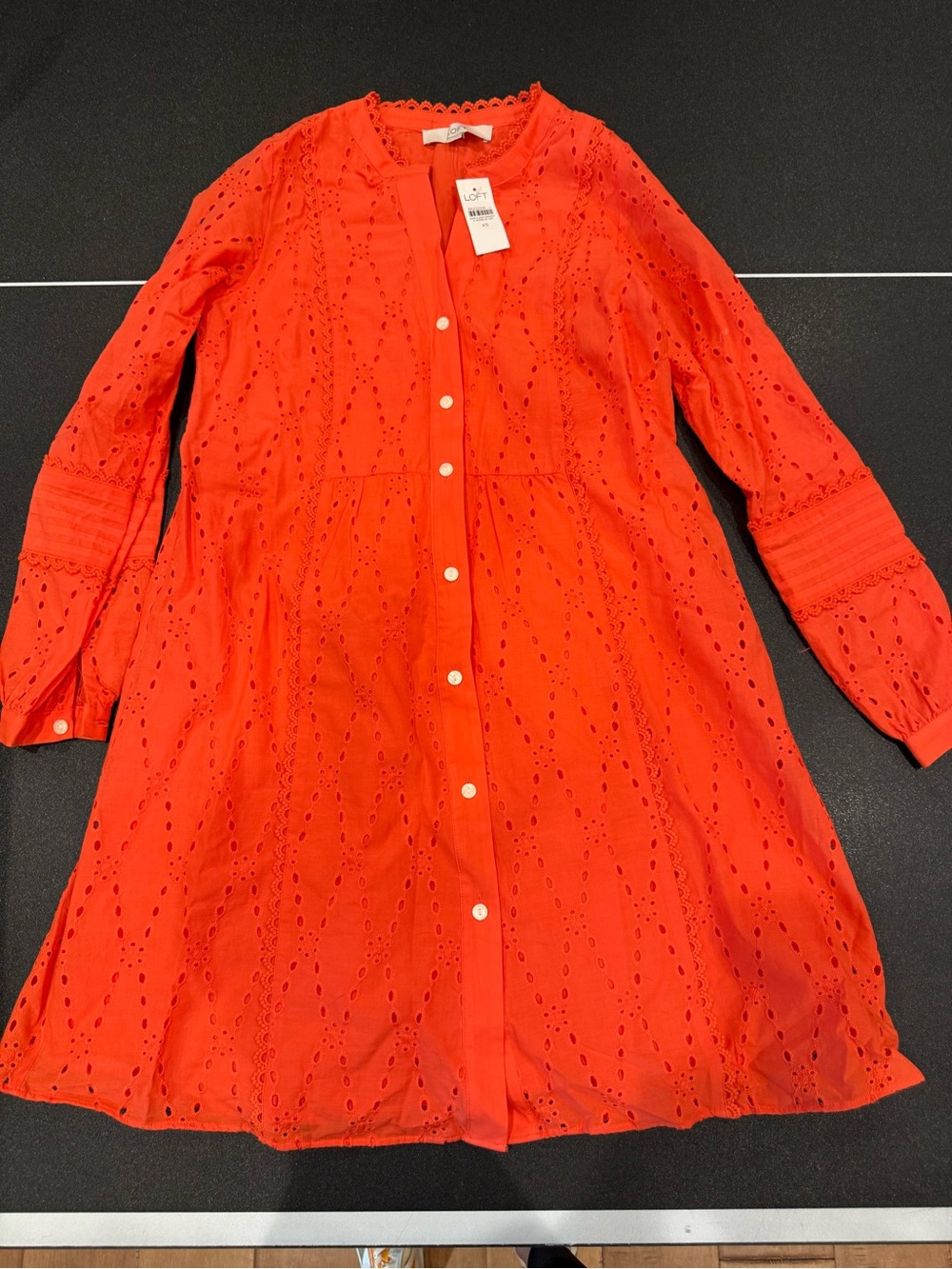 LOFT Eyelet Button-Front Dress in Orange